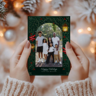 Cartes Pour Fêtes Annuelles Fête de fin d'année Verte & Élégante Famille Or