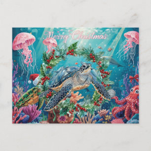 Cartes Pour Fêtes Annuelles Fête de Noël de la Tortue sous la Mer