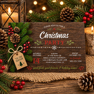 Cartes Pour Fêtes Annuelles Fête de Noël en bois rustique de grange Pin houx |