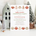 Cartes Pour Fêtes Annuelles Fête de Noël rouge moche<br><div class="desc">Quoi de mieux qu'une vilaine réunion de Noël sur le thème du pull ? Ce design festif comprend deux rangées de cinq chandails de Noël aux motifs différents, il y a chevrons, rayures, cerfs, bonzes, wreathers, elfes et plus ! Les détails de votre fête personnalisée apparaissent dans une mise en...</div>