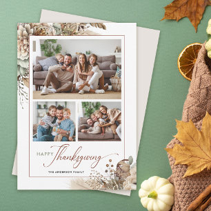 Cartes Pour Fêtes Annuelles Fête de Thanksgiving 3 Photos Florale Élégante d'A