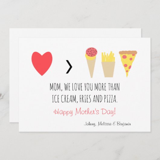 Cartes Pour Fêtes Annuelles Fête des Mères Cœur Rouge Amour Maman Drôle (Devant / Derrière)