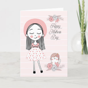 Cartes Pour Fêtes Annuelles Fête des mères en rose noir avec une fille et un c
