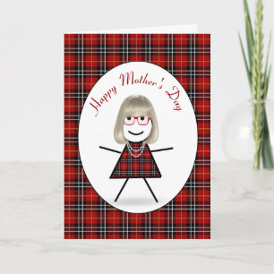 Cartes Pour Fêtes Annuelles Fête des Mères Stick Girl sur carreaux tartan