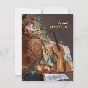 Cartes Pour Fêtes Annuelles Fête des pères musicale Fleurs et violon Bachelier