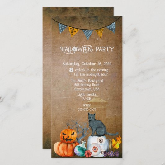 CARTES POUR FÊTES ANNUELLES FÊTE D'HALLOWEEN DANS LA COUR (Devant / Derrière)