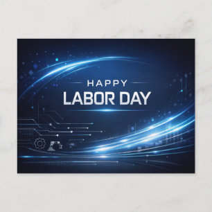 Cartes Pour Fêtes Annuelles Fête du Travail Bleue Futuriste Joyeuse