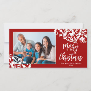 Cartes Pour Fêtes Annuelles Fête moderne fleurit Noël rouge et blanc