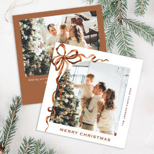 Cartes Pour Fêtes Annuelles Fête Noël Beige Boho Bow Ribbon 2 Photo