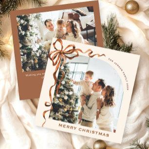 Cartes Pour Fêtes Annuelles Fête Noël Beige Boho Bow Ribbon 2 Photo