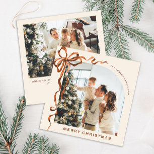 Cartes Pour Fêtes Annuelles Fête Noël Beige Boho Bow Ribbon 2 Photo