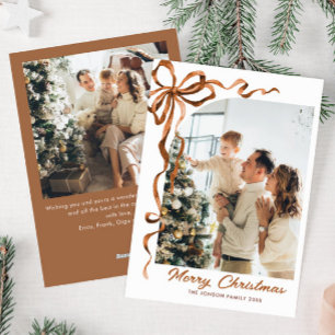 Cartes Pour Fêtes Annuelles Fête Noël Beige Boho Bow Ribbon 2 Photo