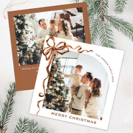 Cartes Pour Fêtes Annuelles Fête Noël Beige Boho Bow Ribbon 2 Photo