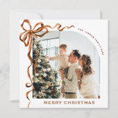 Cartes Pour Fêtes Annuelles Fête Noël Beige Boho Bow Ribbon 2 Photo (Devant)