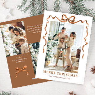 Cartes Pour Fêtes Annuelles Fête Noël Beige Boho Bow Ribbon 3 Photo