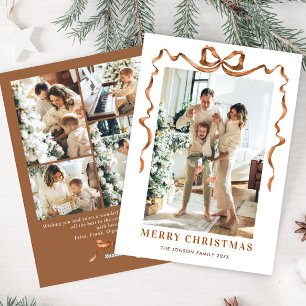 Cartes Pour Fêtes Annuelles Fête Noël Beige Boho Bow Ribbon 5 Photo