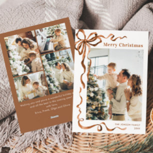 Cartes Pour Fêtes Annuelles Fête Noël Beige Boho Bow Ribbon 5 Photo