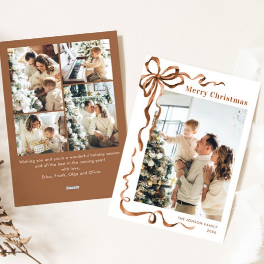 Cartes Pour Fêtes Annuelles Fête Noël Beige Boho Bow Ribbon 5 Photo