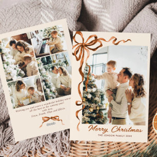 Cartes Pour Fêtes Annuelles Fête Noël Beige Boho Bow Ribbon 5 Photo