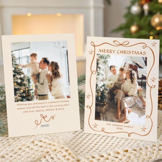 Cartes Pour Fêtes Annuelles Fête Noël Boho Beige Bow Ribbon 2 Photo