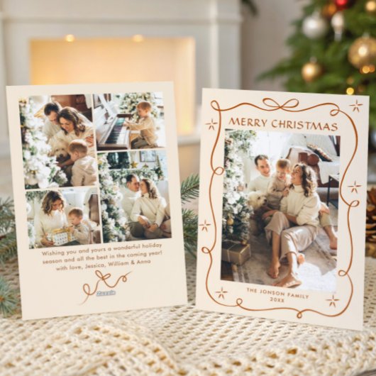 Cartes Pour Fêtes Annuelles Fête Noël Boho Beige Bow Ribbon 5 Photo