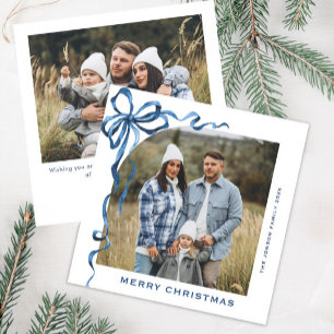 Cartes Pour Fêtes Annuelles Fête Noël Dusty Blue Bow Ribbon 2 Photo