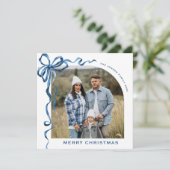 Cartes Pour Fêtes Annuelles Fête Noël Dusty Blue Bow Ribbon 2 Photo (Debout devant)