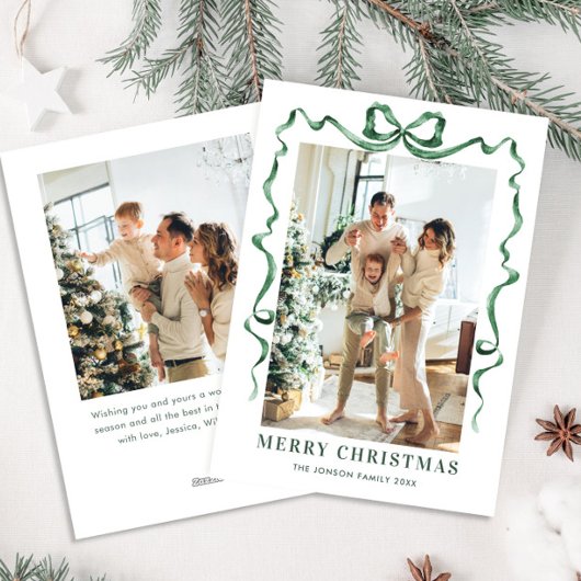 Cartes Pour Fêtes Annuelles Fête Noël Sage Green Bow Ribbon 2 Photo