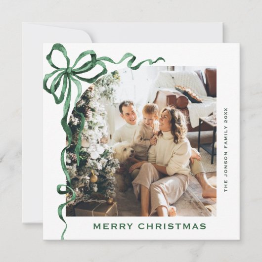 Cartes Pour Fêtes Annuelles Fête Noël Sage Green Bow Ribbon 2 Photo (Devant)