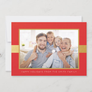 Cartes Pour Fêtes Annuelles Fête photo Red et Gold Stripe Salutations