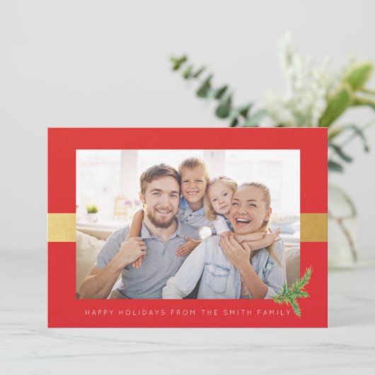 Cartes Pour Fêtes Annuelles Fête photo Red et Gold Stripe Salutations (Debout devant)