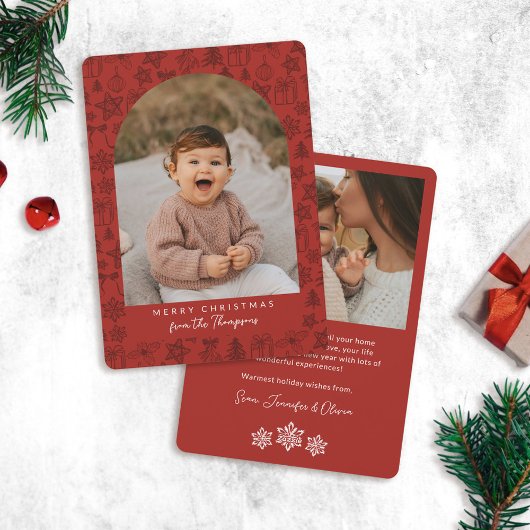 Cartes Pour Fêtes Annuelles Fête rouge foncé Scribbles Arch Joyeux Noël