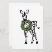 Cartes Pour Fêtes Annuelles Fête Zèbre Illustration, Holly Wreath (Devant / Derrière)