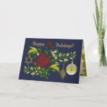 Cartes Pour Fêtes Annuelles Fêter Noël et Hanoukka Personnalisé<br><div class="desc">Avec un clin d'oeil à Noël et à Hanoukka, cette carte de vacances magnifiquement conçue présente un tableau numérique original d'un bouquet gracieux composé de Fuji Mums rouges, de marguerites blanches et de juif errant varié, orné d'ornements d'arbre de Noël de style rétro et d'une étoile dorée de David, le...</div>