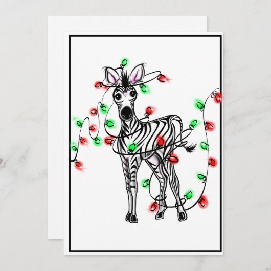 Cartes Pour Fêtes Annuelles Fêtes Zèbre, rouge, vert lumières scintillantes de (Devant / Derrière)