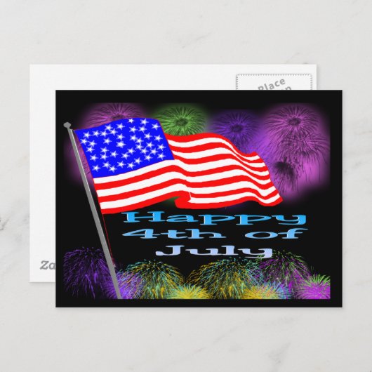 Cartes Pour Fêtes Annuelles Feu d'affichage 4 juillet (Devant / Derrière)