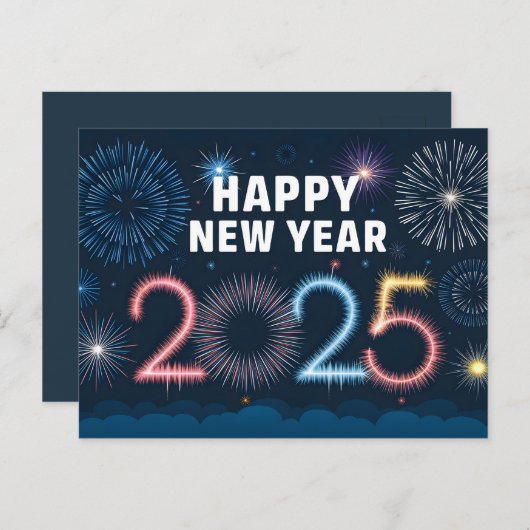 Cartes Pour Fêtes Annuelles Feu d'artifice Bonne année 2025 (Devant / Derrière)