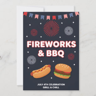 Cartes Pour Fêtes Annuelles Feu d'artifice du 4 juillet BBQ Patriotique USA In