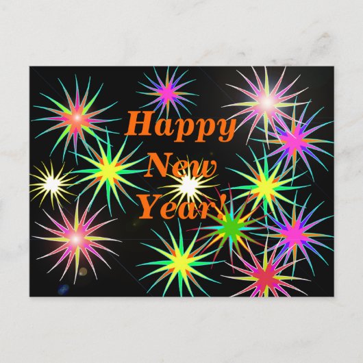 Cartes Pour Fêtes Annuelles Feu d'artifice du Nouvel An Flash sur Noir (Devant)