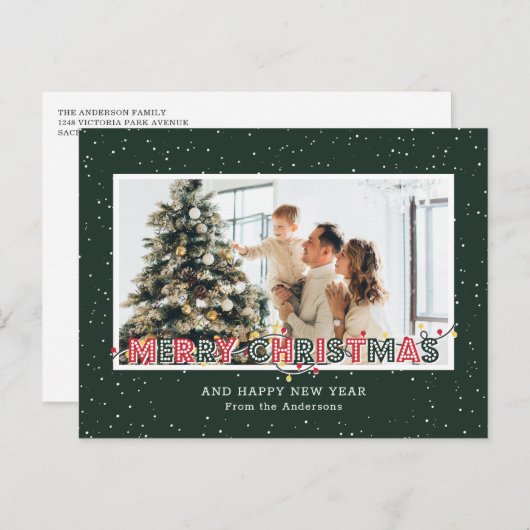 Cartes Pour Fêtes Annuelles Feu de Noël Rouge Vert foncé (Devant / Derrière)