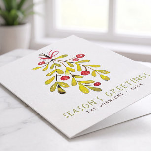 Cartes Pour Fêtes Annuelles Feuillage aquarelle botanique baie de houx Noël