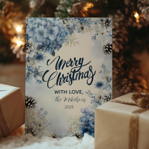 Cartes Pour Fêtes Annuelles Feuillage Bleu Givré de Noël