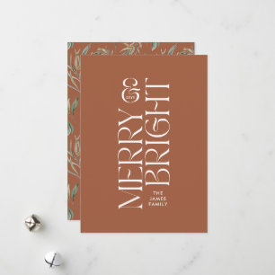 Cartes Pour Fêtes Annuelles Feuillage brun élégant typographie minimaliste mod