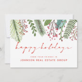 Cartes Pour Fêtes Annuelles Feuillage de houx à l'aquarelle | Vœux de fêtes (Devant)