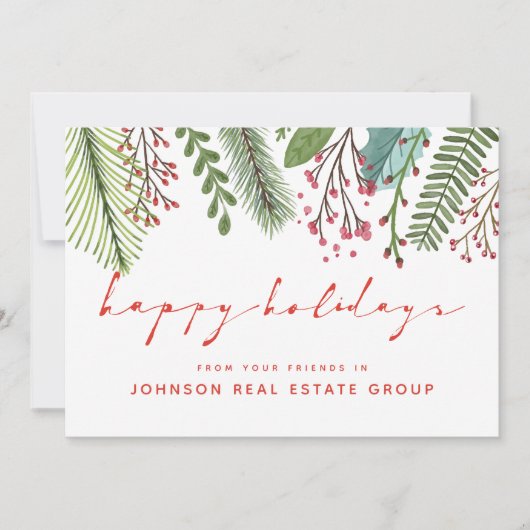 Cartes Pour Fêtes Annuelles Feuillage de houx à l'aquarelle | Vœux de fêtes (Devant)