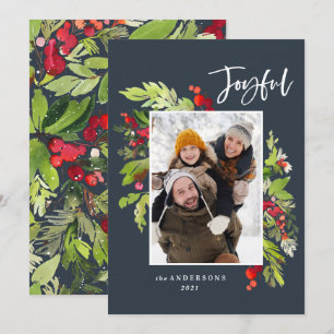 Cartes Pour Fêtes Annuelles feuillage de Noël bleu traditionnel photo rustique