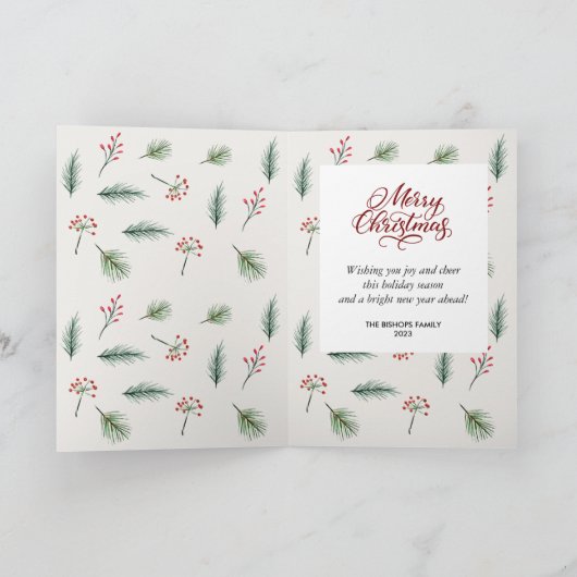 Cartes Pour Fêtes Annuelles Feuillage de Noël élégant Baies Feuilles (Intérieur)