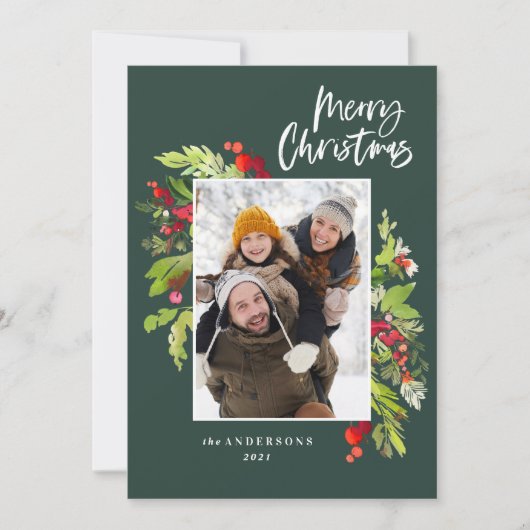 Cartes Pour Fêtes Annuelles feuillage de Noël photo traditionnelle rustique (Devant)