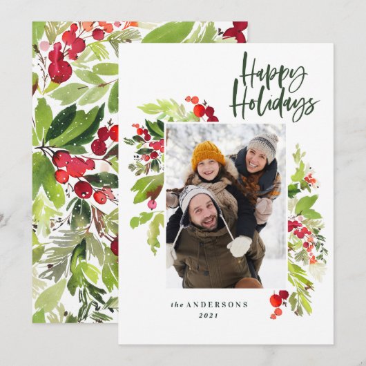 Cartes Pour Fêtes Annuelles feuillage de Noël traditionnel rustique 1 photo (Devant / Derrière)