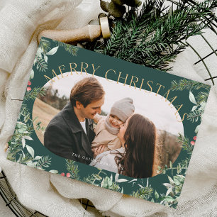 Cartes Pour Fêtes Annuelles Feuillage de verdure de Noël Paillettes dorées Pho